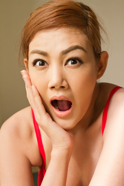 portrait of excited, surprised woman, jaw dropping - Photo, Image