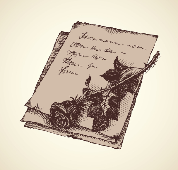 Vector sketch of roses on old letter - Вектор,изображение