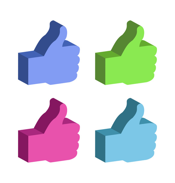 Set of 3d colorful Thumb Up - Vector, Image