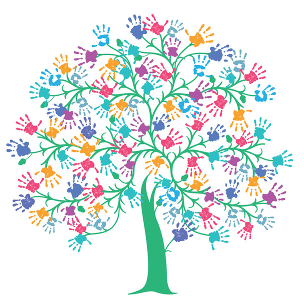 Tree with colorful handprint - Vector, Image