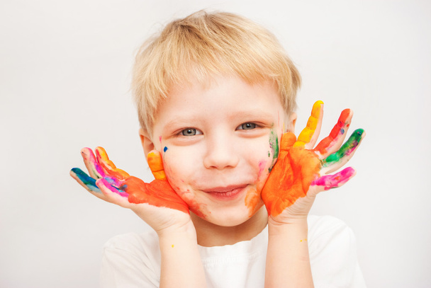 little boy hands painted in colorful paints - Zdjęcie, obraz