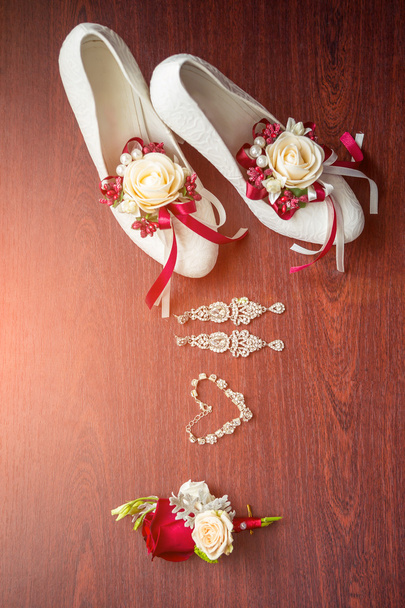 Wedding details. Bouquet and accessories of bride and groom - Photo, Image