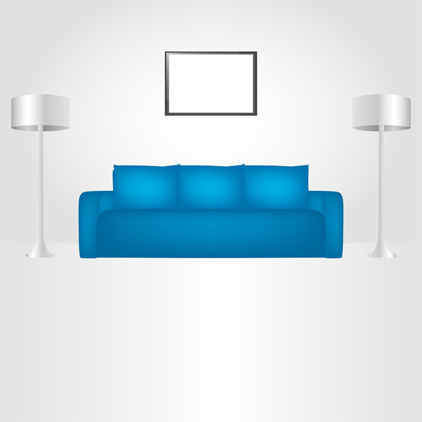 Camera da letto con mobili e foto, lampade. Illustrazione vettoriale in stile piatto
 - Vettoriali, immagini