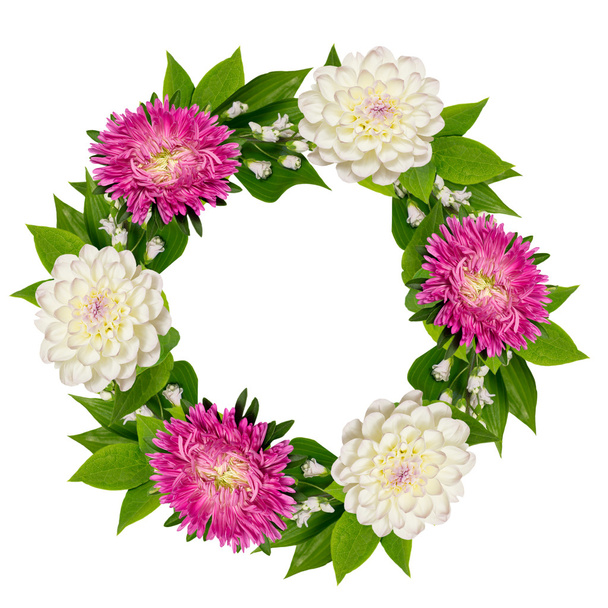 wreath of dahlia and aster flowers  - Foto, Bild