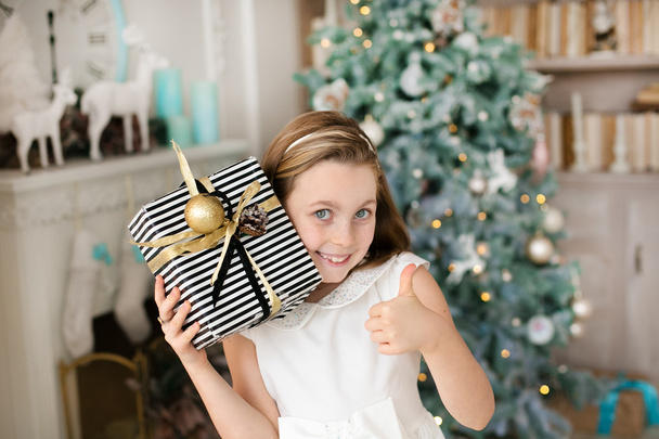 Smiling little girl with gift box  - Foto, Imagem