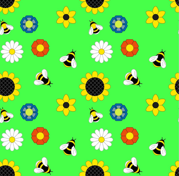 background of flowers and bumble bees - Vektor, kép