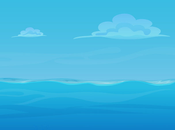 Water ocean sea landscape with sky and clouds. Vector game style illustration. Background for games. - Vector, Image