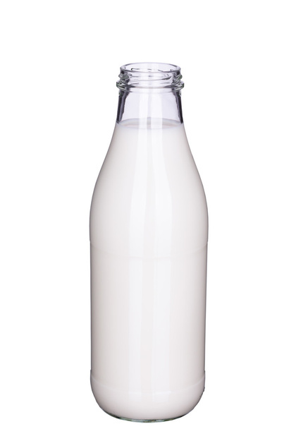 Botella abierta de leche aislada (ruta de recorte incluida)
) - Foto, Imagen
