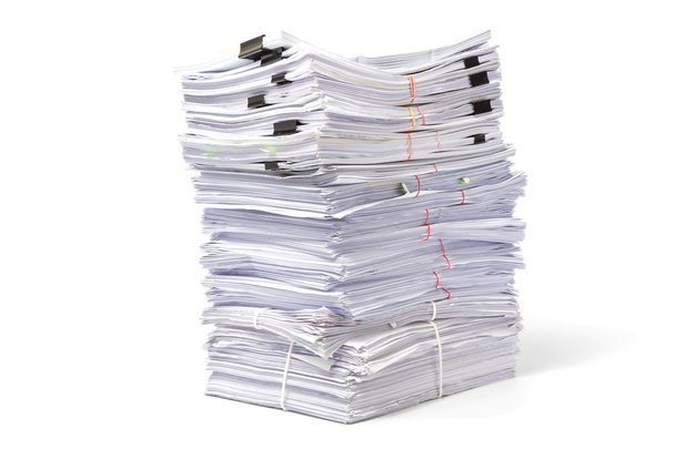 Stack of business papers isolated on white background. Copy space - Zdjęcie, obraz