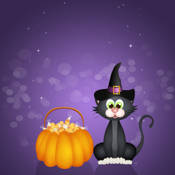 black cat with Halloween candy - Valokuva, kuva