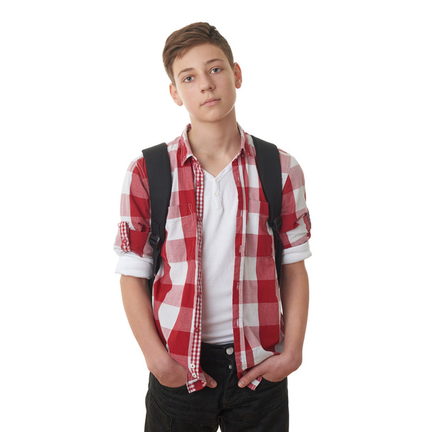 Cute teenager boy over white isolated background - Foto, imagen