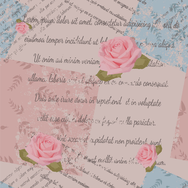Textile design, roses, faded text - Вектор,изображение