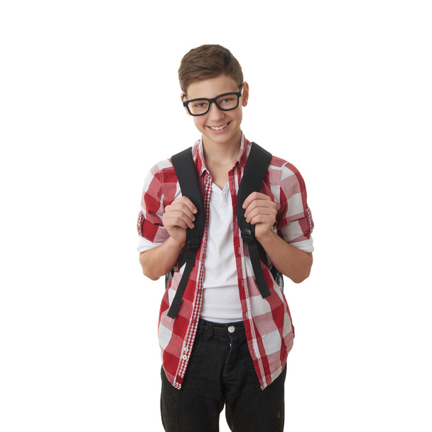 Cute teenager boy over white isolated background - Foto, Imagem