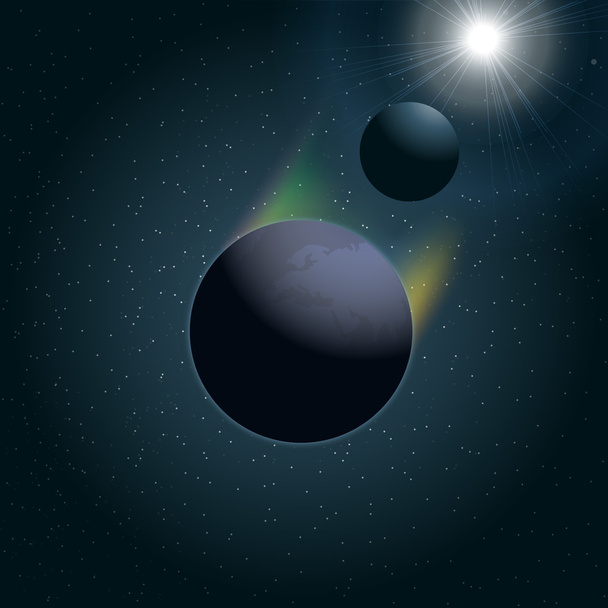 Digital vector planet earth icon with moon - Vector, Image