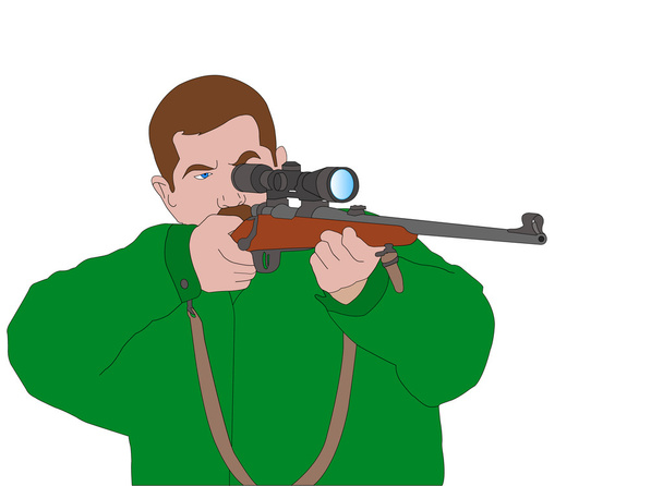 Hunter aiming with sniper rifle - Vector, afbeelding