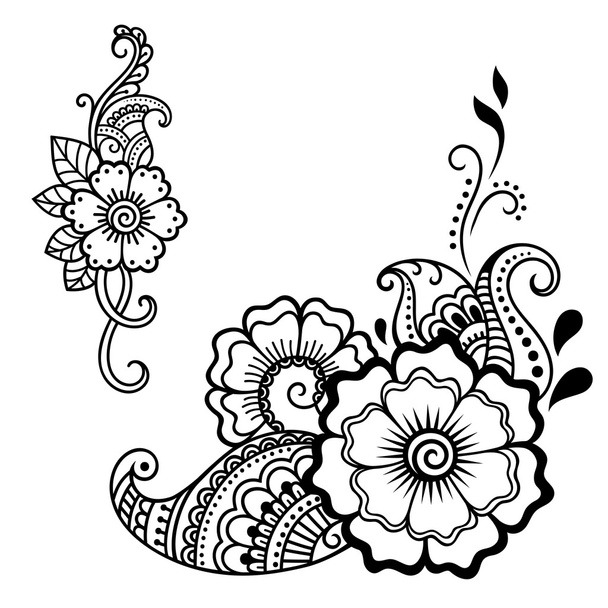 Henna tattoo flower template. Mehndi style. Set of ornamental patterns in the oriental style. - Vector, afbeelding
