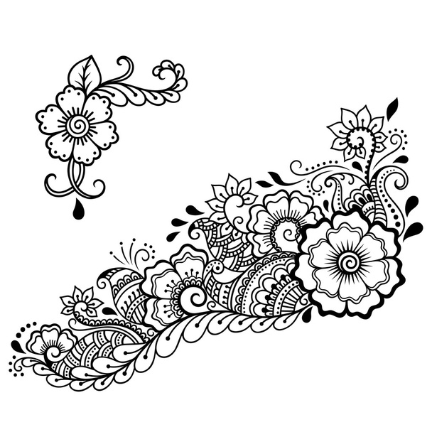 Henna tattoo flower template. Mehndi style. Set of ornamental patterns in the oriental style. - Вектор,изображение