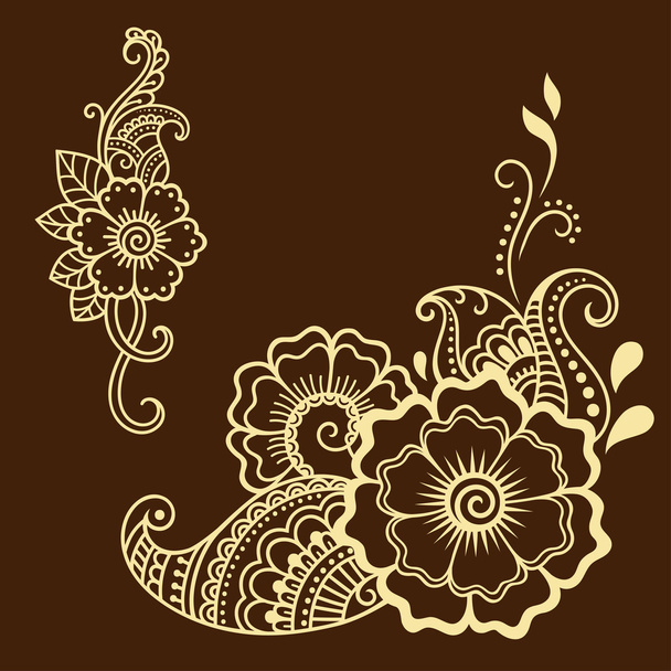ヘナ ・ タトゥーの花テンプレート。一時的な刺青スタイル。オリエンタル スタイルで装飾的なパターンのセット. - ベクター画像
