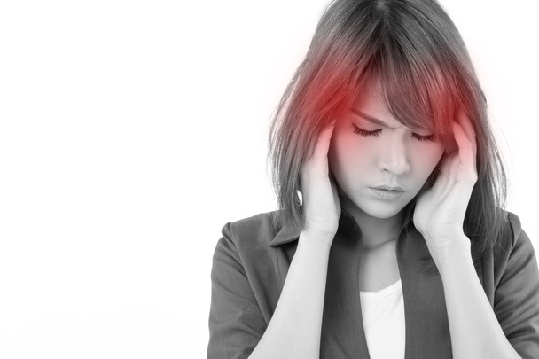 stressvolle zakenvrouw lijdt aan hoofdpijn, stress, overwerk - Foto, afbeelding