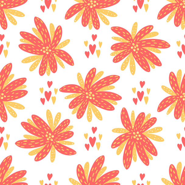 Seamless vector background. Beautiful abstract flowers in pink, yellow and white colors - Vektör, Görsel