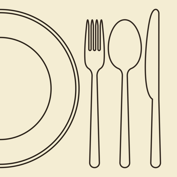 Plate, knife, fork and spoon - Vector, Image