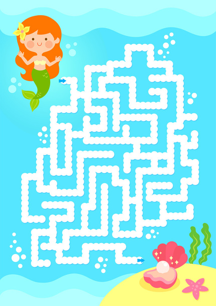 Meerjungfrau-Labyrinth Spiel - Vektor, Bild