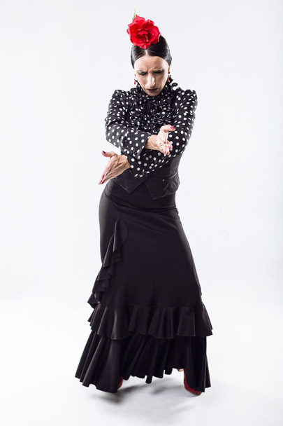 Pretty young flamenco dancer in beautiful dress. - Fotoğraf, Görsel