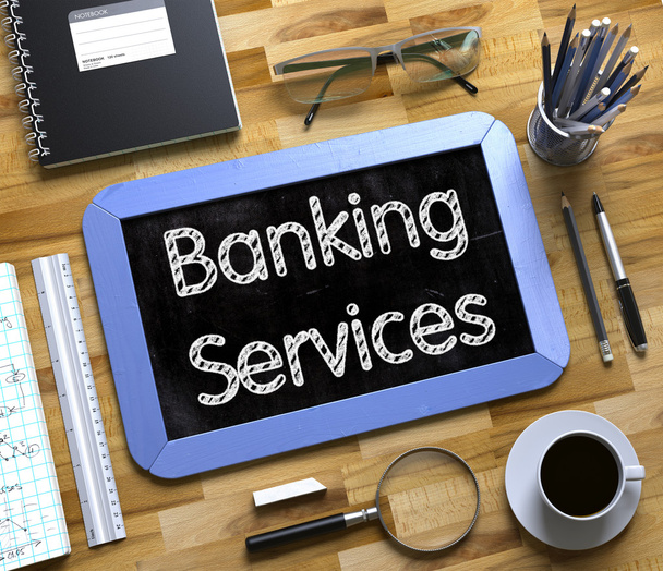 Banki szolgáltatások koncepció a kis Chalkboard. 3d. - Fotó, kép