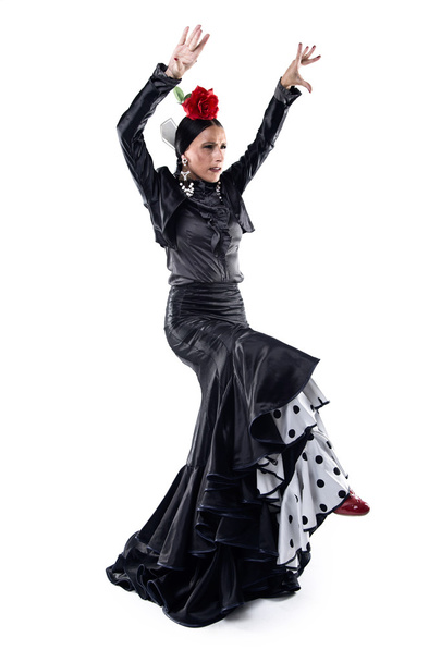 Pretty young flamenco dancer in beautiful dress. - Zdjęcie, obraz