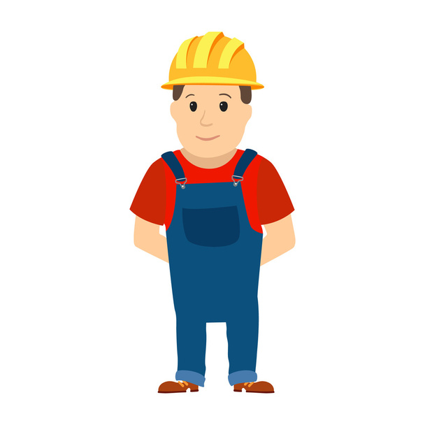 Happy cartoon repairman or construction worker with safety hat. Vector - Vector, Image
