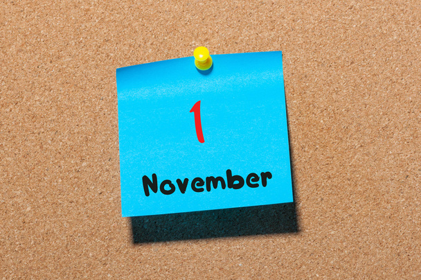 November 1st. Day 1 of month. Calendar on notice board. Autumn time. Empty space for text - Photo, Image