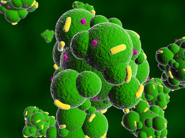 Bakterie zielone kulki 3d ilustracja - Zdjęcie, obraz