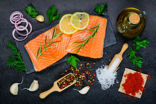 Salmon Fish Fillet with Cooking Ingredients - Foto, Imagem