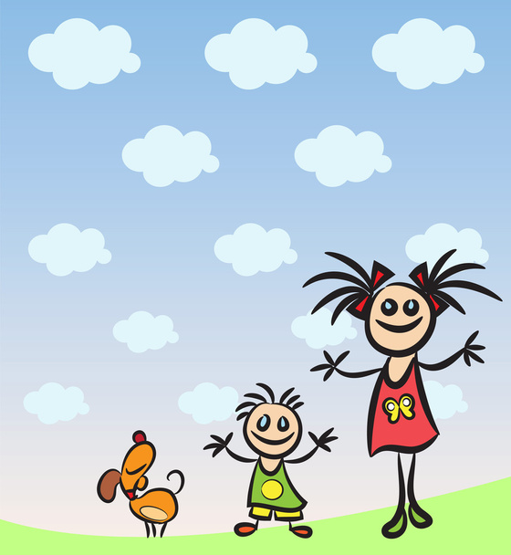 Дети на фоне неба
 - Вектор,изображение