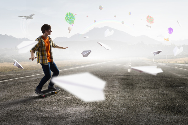Boy ride skateboard . Mixed media - Foto, imagen