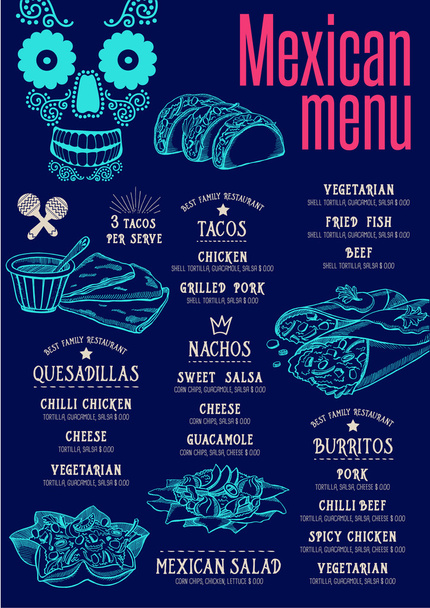 Mexická restaurace menu, šablony  - Vektor, obrázek