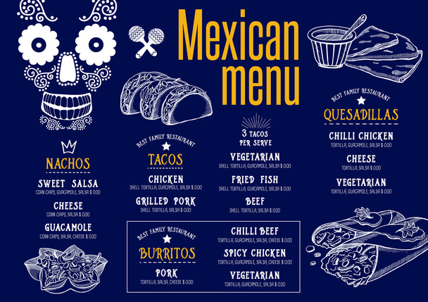 Menu mexican restaurant, template  - Vector, Image