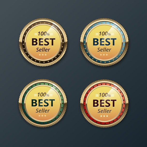 Set of Top Quality Guarantee Golden labels Close up Isolated - Vector, imagen