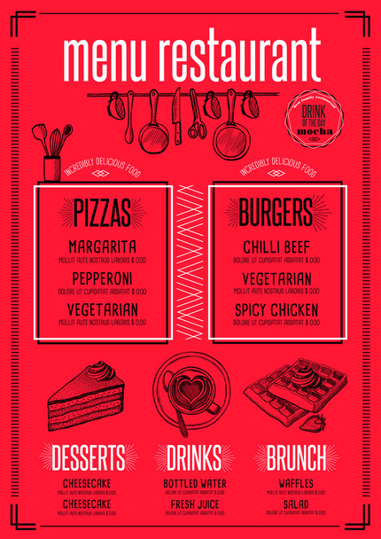 Restaurante menu, modelo de comida
  - Vetor, Imagem
