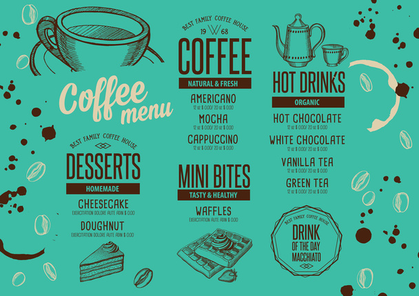 Restaurace menu káva, nápoj šablona - Vektor, obrázek