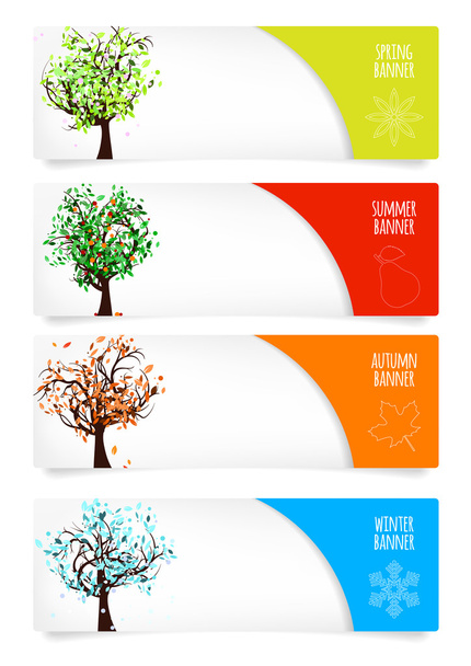 4 つのシーズンの木と紙バナー集 - ベクター画像