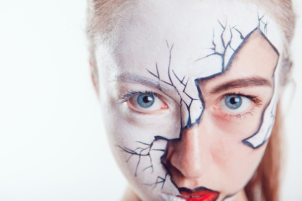 Girl with Halloween face art on white background - Fotografie, Obrázek