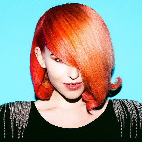 Elegant lady with stylish hair. Hair Color Trend. Red hair - Fotó, kép