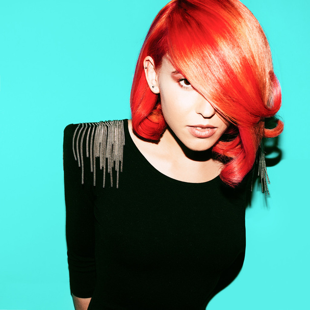 Lady fire. Style Hair. Red Hair Color trend. - Fotoğraf, Görsel