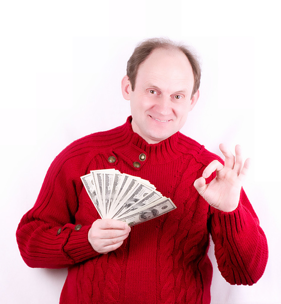 Um homem com dólares na mão
 - Foto, Imagem