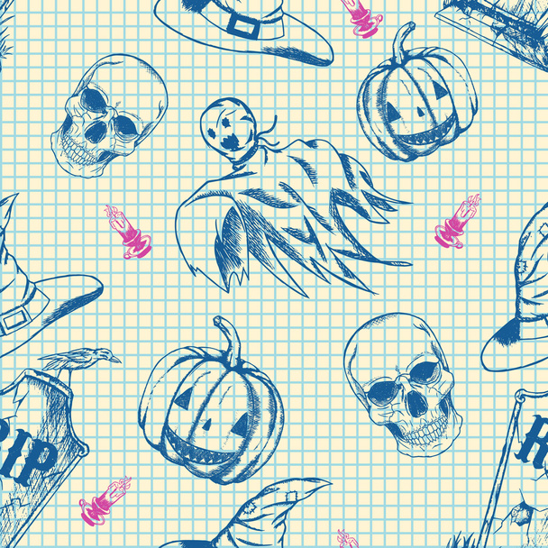 Halloween pattern, hand drawn sketch - Vector, imagen