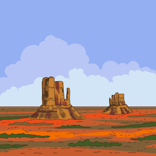 Prairie landschap met blauwe lucht en de wolken. Vectorillustratie. - Vector, afbeelding