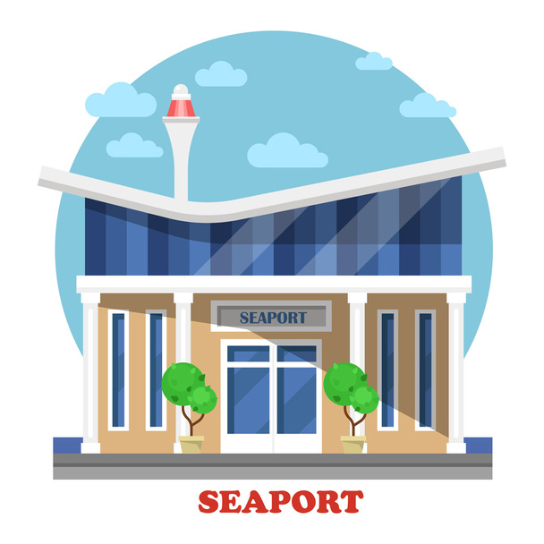 Seaport at seasight building exterior view. - Vettoriali, immagini
