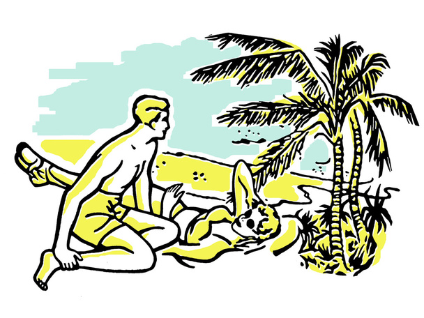 Una ilustración de una pareja divirtiéndose al sol de vacaciones
 - Foto, Imagen