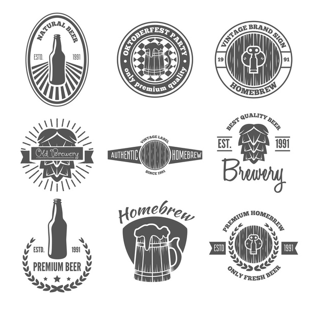 Set of vintage logo, badge, emblem or logotype elements for beer, shop, home brew, tavern, bar, cafe and restaurant - Vecteur, image